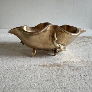 Vintage Brass Lilly Pad with Crane Bird Brass Bowl